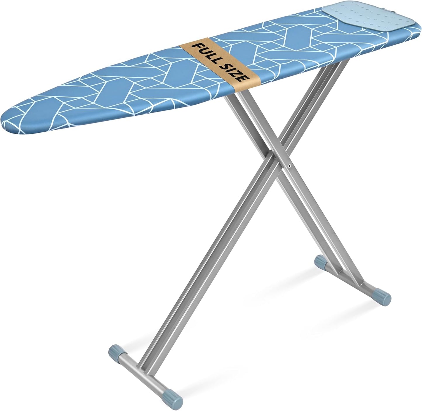 APEXCHASER Ironing Board with Silicon Iron Rest, Heavy-Duty Legs and Heat Resistant Cover, 13x53 inch, Blue