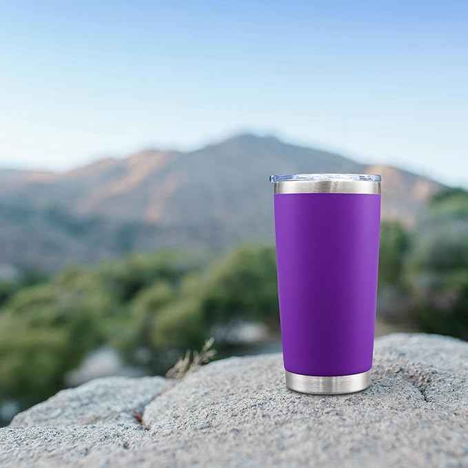 AIANJI 20oz Tumbler Bulk Stainless Steel Tumblers with Lid Vacuum Insulated Double Wall Travel Coffee Mug Powder Coated Tumbler Cup for Hot and Cold Drinks(Purple, 6 pack)