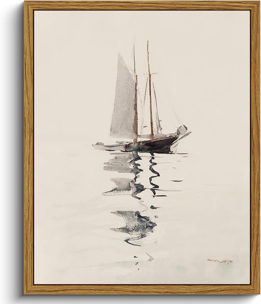 VIYYIEA Framed Wall Art for Living Room, Sailboat Canvas Prints, Classic Home Decor, Watercolor Painting Picture, Bathroom Wall Decor Gifts for Friends or Family -【Sailboat】-(10L x 8W)