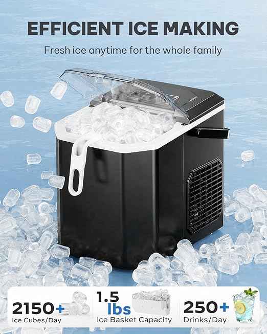 Silonn Ice Maker Countertop, Portable Ice Machine with Carry Handle, Self-Cleaning Ice Makers with Basket and Scoop, 9 Cubes in 6 Mins, 26 lbs per Day, Ideal for Home, Kitchen, Camping, RV
