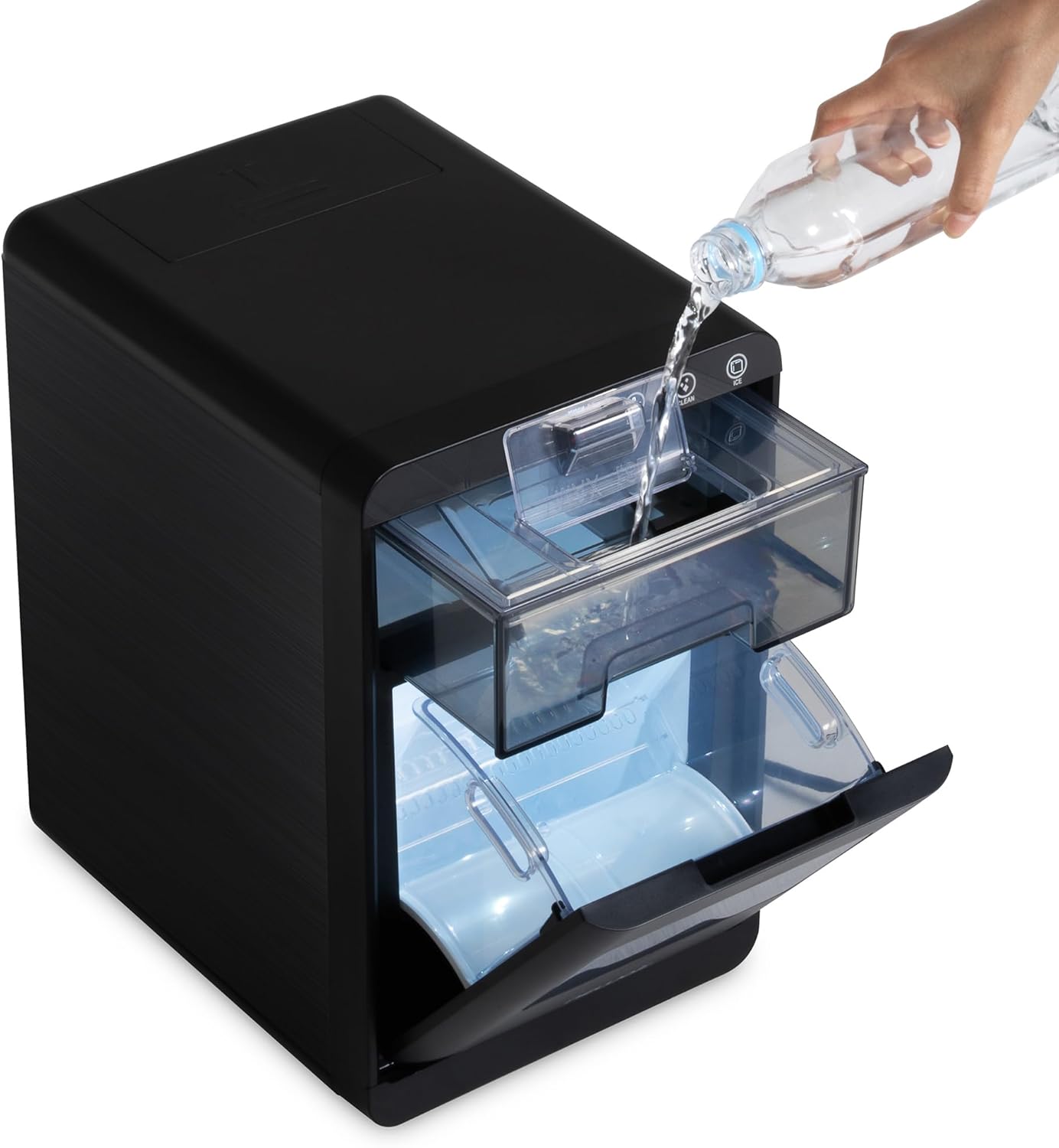 Nugget Ice Maker Countertop | 44 lbs/Day Pebble Ice Machine with Self-Cleaning | Soft Chewable Pebble & Sonic-Style Ice | Black Stainless Steel