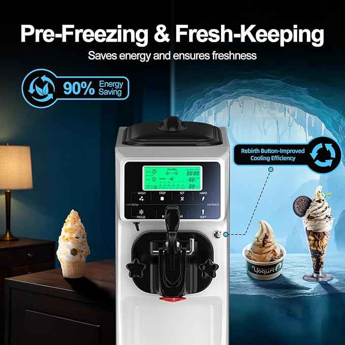 Ice Cream Maker Machine for Home, 5 Inch Screen Soft Serve Ice Cream Machine 3.5 Gals/H Single Flavor Ice Cream Maker with Pre-Cooling Soft Serve Machine with 1.6 Gals Tank for Birthday Party