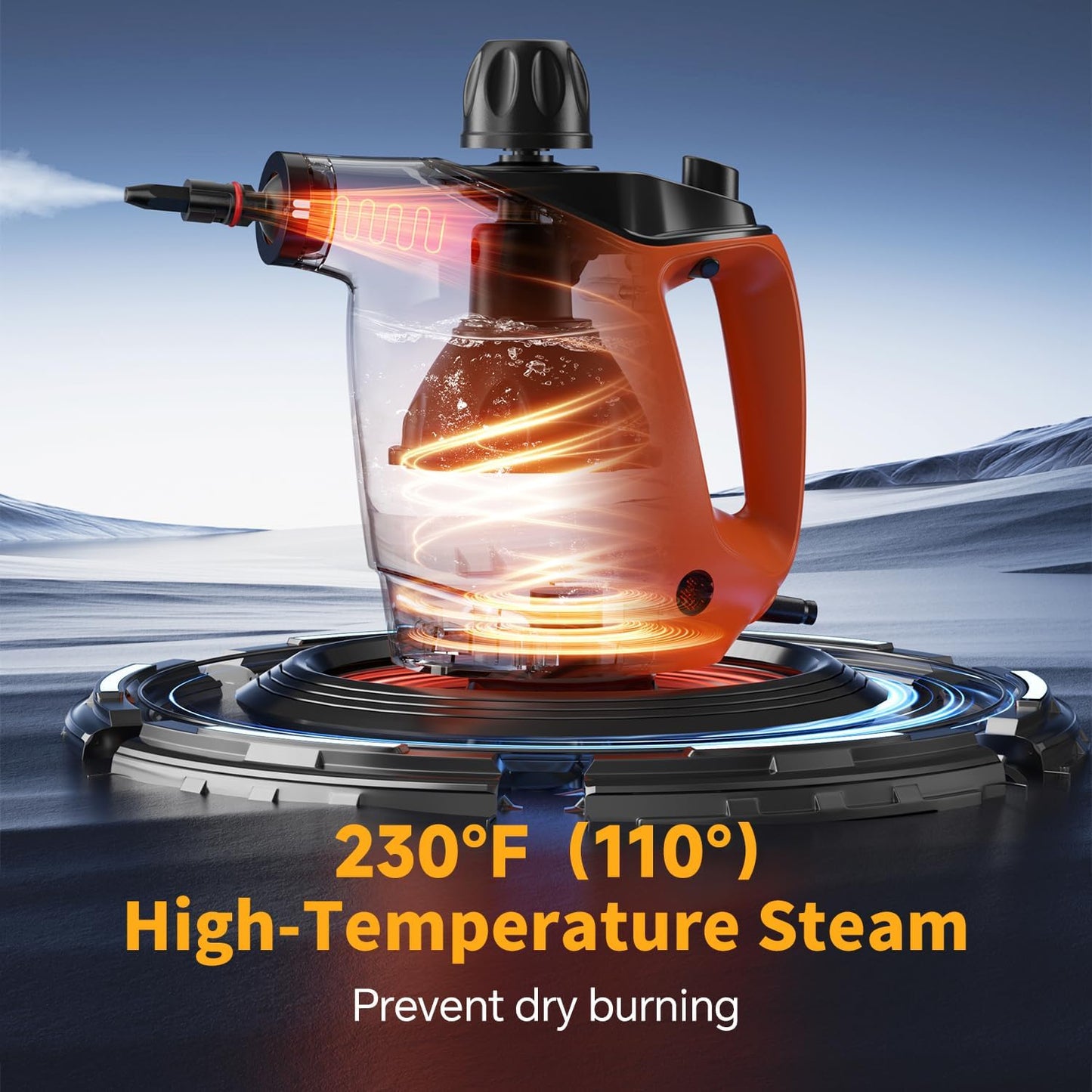 Handheld Steam Cleaner, Steam Cleaner with 16 PCS Accessory & Safety Lock, 500ML Large Capacity Natural Surface Steam for Cleaning, Multipurpose Steamer for Home, Car, Bathroom, Grease (Orange)