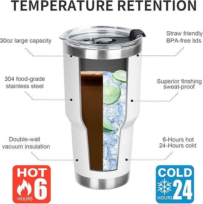 30 oz Tumbler with Lids and Straws Double Wall Insulated Tumbler Cup,Stainless Steel Leak-proof Thermal Coffee Tumbler Powder Coated Travel Mug for Cold and Hot Beverages,White