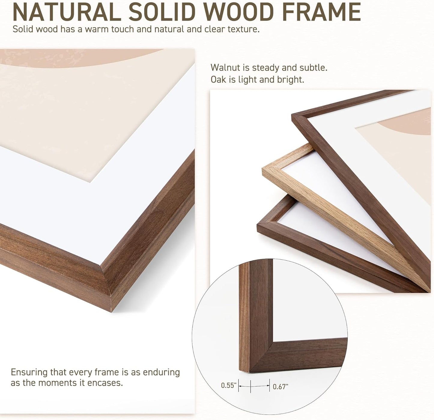 12x16 Picture Frame Set of 4 Natural Solid Walnut Photo Frames with 8.5x11 Removable Mat Wall Hanging Large Handcrafted Frame with HD Plexiglass Wall and Tabletop Display Large Poster Frame