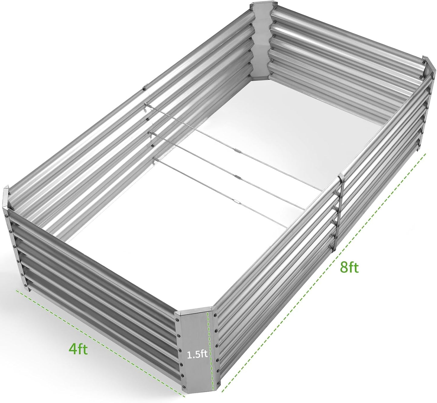Land Guard Metal Raised Garden Bed for Gardening, 8x4x1.5ft Galvanized Raised Garden Bed, Planter Boxes Outdoor for Vegetables, Fruits and Flowers (Silver)