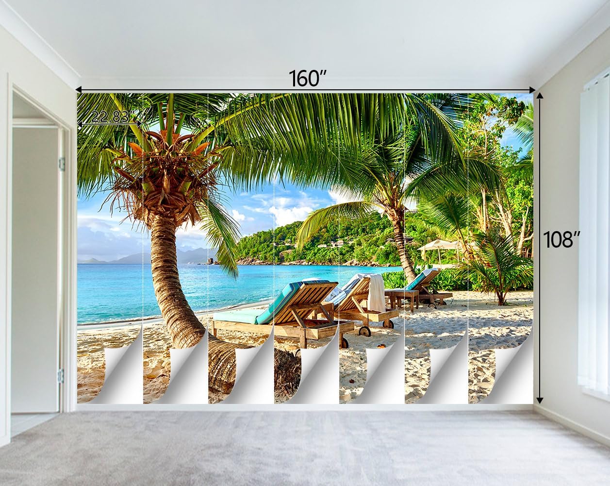 Classy Beach Backdrop Wallpaper for Bedroom Palm Tree Large Wall Mural Living Room Beach Scene Adhesive Fabric Decor - 160"x108"（Not Peel and Stick）