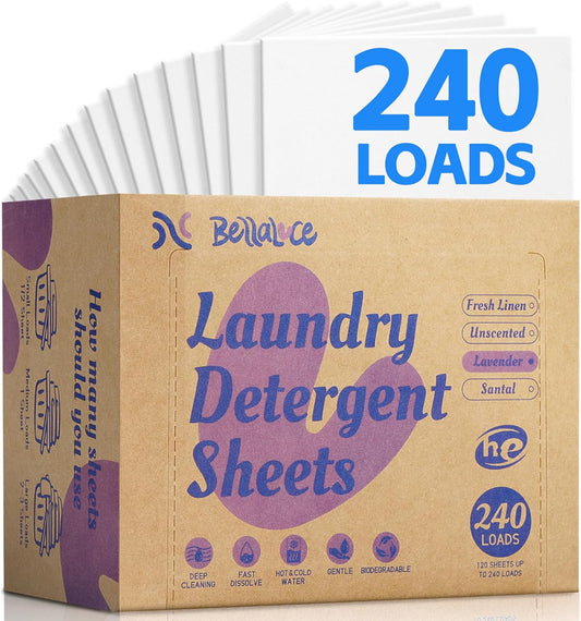 Laundry Detergent Sheets - 240 Loads Girls Lavender Laundry Sheets for Dorm,College,Home, Hotel,Apartment,Camping,Cruise,Road Trip,Beach Vacation,Backpack,Small Space, Family School Travel Essentials