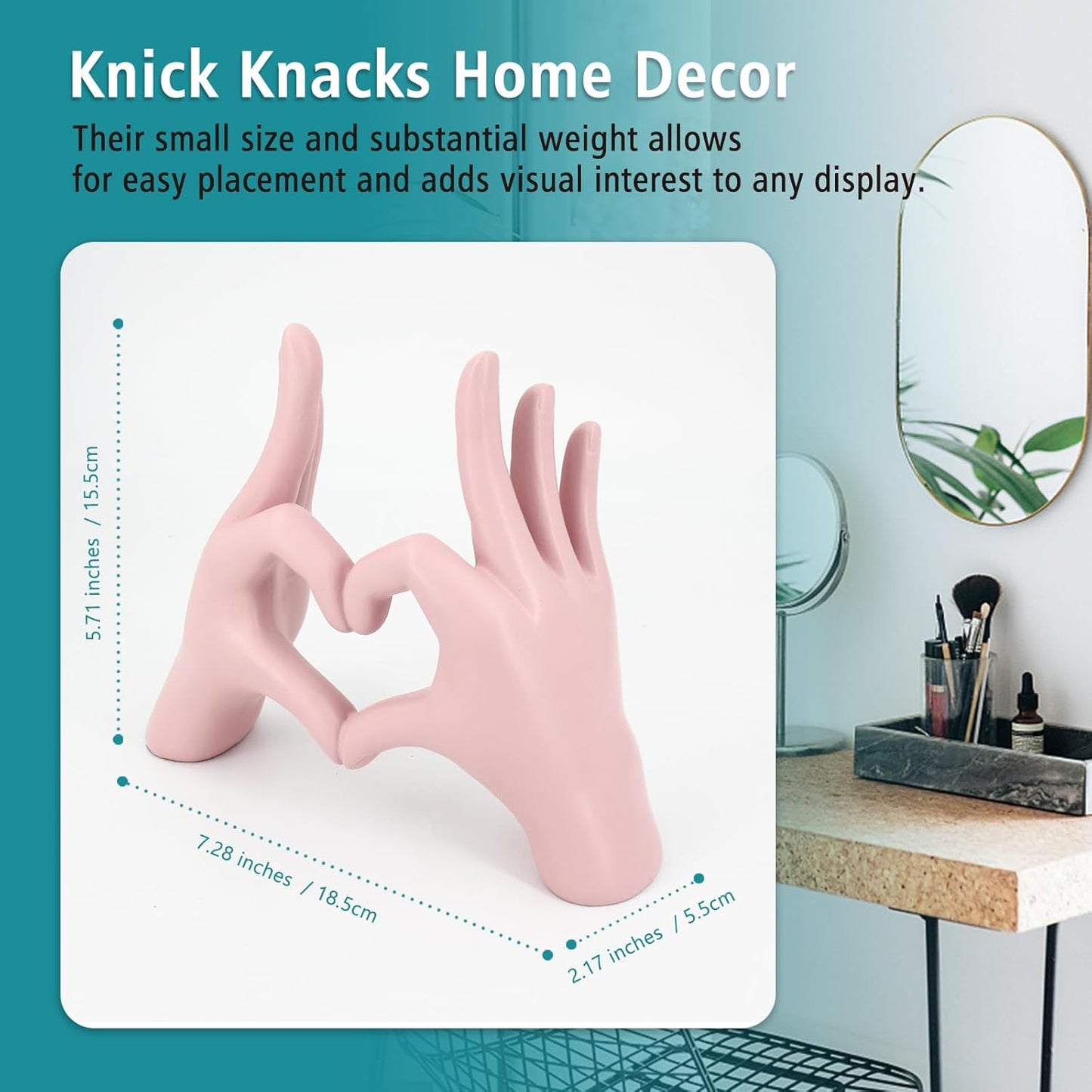 Accessoryway Pink Heart Hands Sculpture Decor - Valentines Day Decorations for Living Room, Bedroom, Office & Shelf Decor,Unique Heart Hands Ring Holder Display for Girls & Wedding Decorations