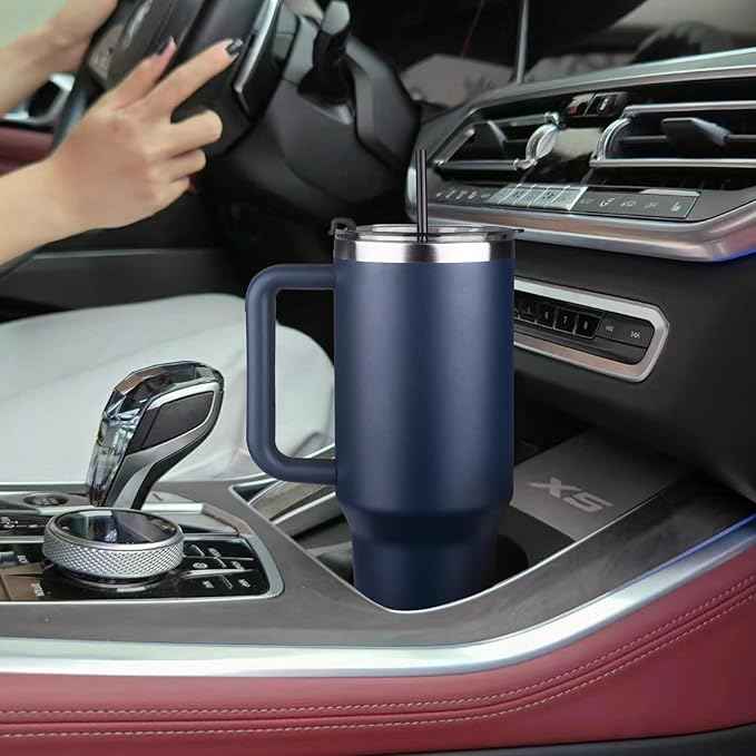 StarSpeed 40 oz Tumbler with Handle and Straw Lid | Stainless Steel Water Bottle Travel Mug Reusable Insulated Cup With Lid And Straw, Keep Cold Heat and Ice for Hours(40oz,Indigo)…