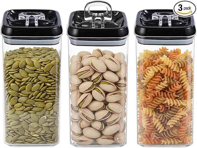 Felli Flip Tite Food Storage Container with Lid Airtight 4" Ring Seal Flip Top, Stackable Acrylic Canister Jar for Pantry Kitchen Counter, Snack Coffee Bean Granola Pet Treats Cracker Holder (1.2 L)