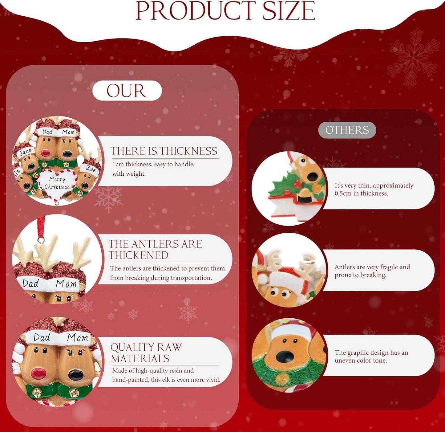 Personalized Deer Christmas Ornaments 2025 Family of 2,3,4,5,6, Custom Engraved Names & Year, Custom Polyresin Hanging Reindeer Ornament for Xmas Tree Decoration Holiday Family Decor Gifts