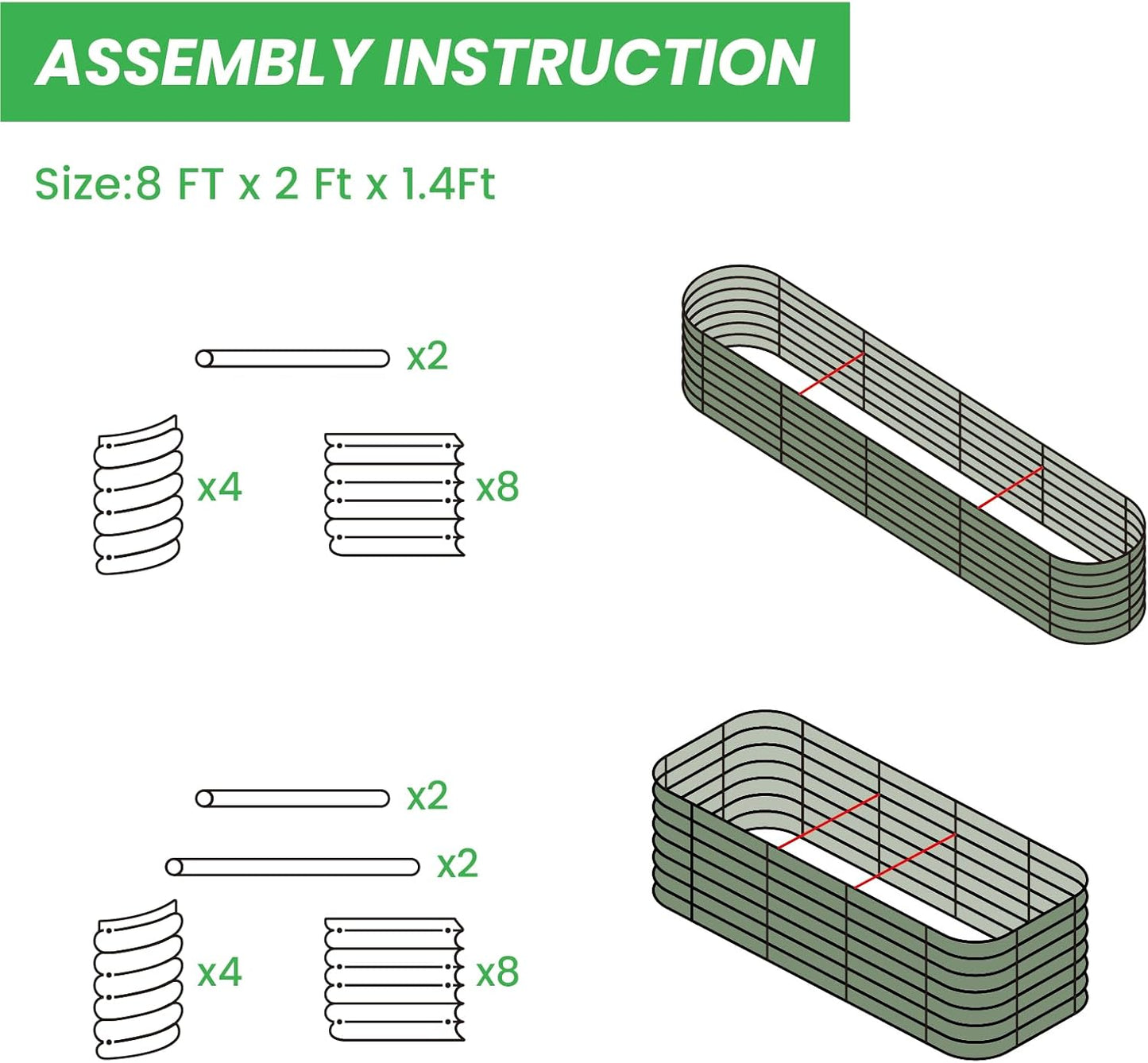 Raised Garden Bed Kit 8×2×1.4 FT Magnesium-Aluminum-Zinc Stainless Steel Metal Planter Box for Planting Outdoor Plants Vegetables（Gray）