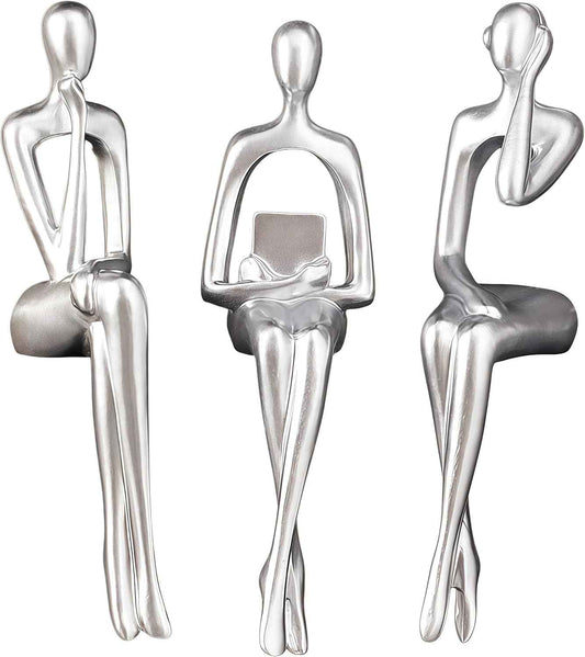 XINXAUN Silver Statue Home Decor - Modern Bookshelf & Desk Decor - 3 Piece Set