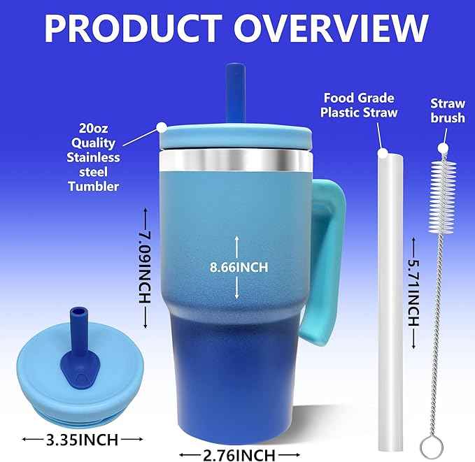 20-OZ Insulated Water Bottle,Insulated Stainless Steel Tumbler,Reusable Cold Drink Thermos,BPA-Free, Double-Wall Stainless Steel Water Bottle (Royal Blue, 20, Fluid Ounces)