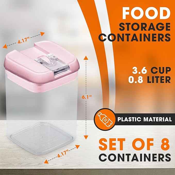 Cheer Collection Airtight Food Storage Containers, Kitchen Storage Containers for Pantry, Set of 8 Food Containers with Lids Airtight, Pantry Storage Containers & Organizers with Lids, Pink