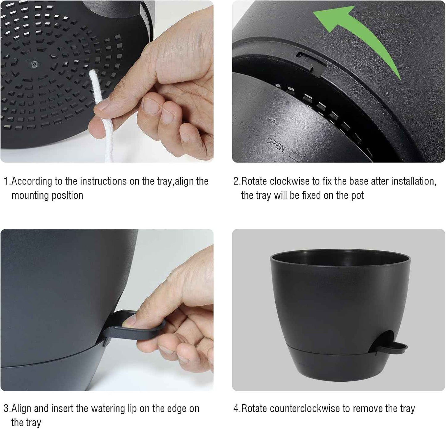 UOUZ Large Self Watering Pots, 12/10/9 Plastic Planters with High Drainage Holes and Deep Reservoir for Indoor Outdoor Garden Plants and Flowers, Black