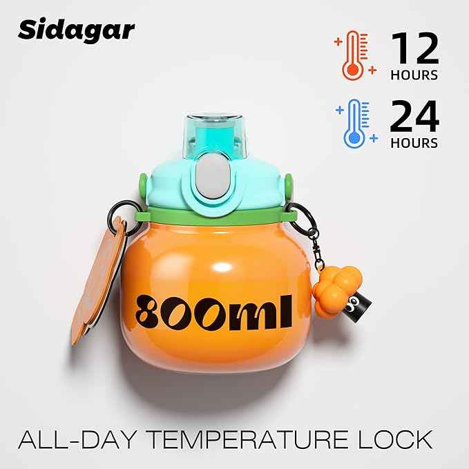 27 oz Aesthetic Water Bottle with Straw and Carry Handle, Chunky Wide Mouth Vacuum Insulated Stainless Steel Flask Taza Easy Carry, Trendy Portable Tumbler for School, Gym, Travel, Orange