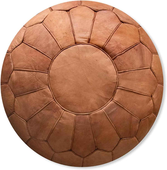 Moroccan Ottoman Leather Pouf – Luxurious Boho Decor for Living Room, Bedroom, or Lounge Seating | Handmade Comfort & Style