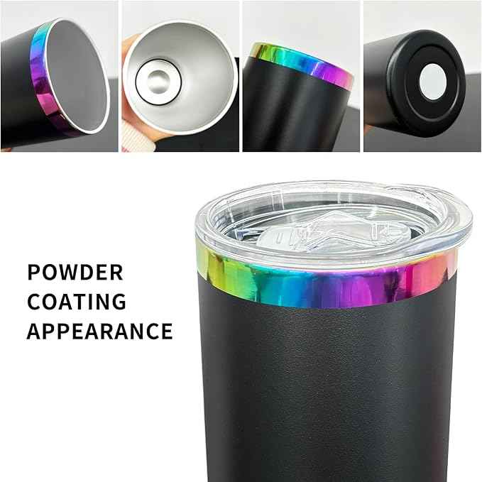 20 oz Skinny Tumblers Stainless Steel Tumbler with Lid and Straw Double Wall Vacuum Insulated Coffee Mug 20oz Powder Coated Cup for Hot and Cold Drinks(Black,4 pack)
