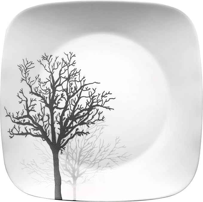 Corelle Vitrelle 18-Piece Service for 6 Dinnerware Set Triple Layer Glass and Chip Resistant, Lightweight Square Plates and Bowls Set, Timber Shadows