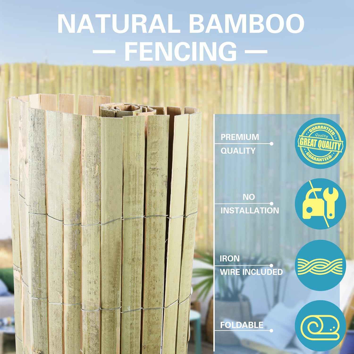Bamboo Slat Fence 4ft x 13ft, Natural Bamboo Fencing, Bamboo Privacy Screen Outdoor, Balcony Privacy Fence for Garden, Balcony, Pool, Patio