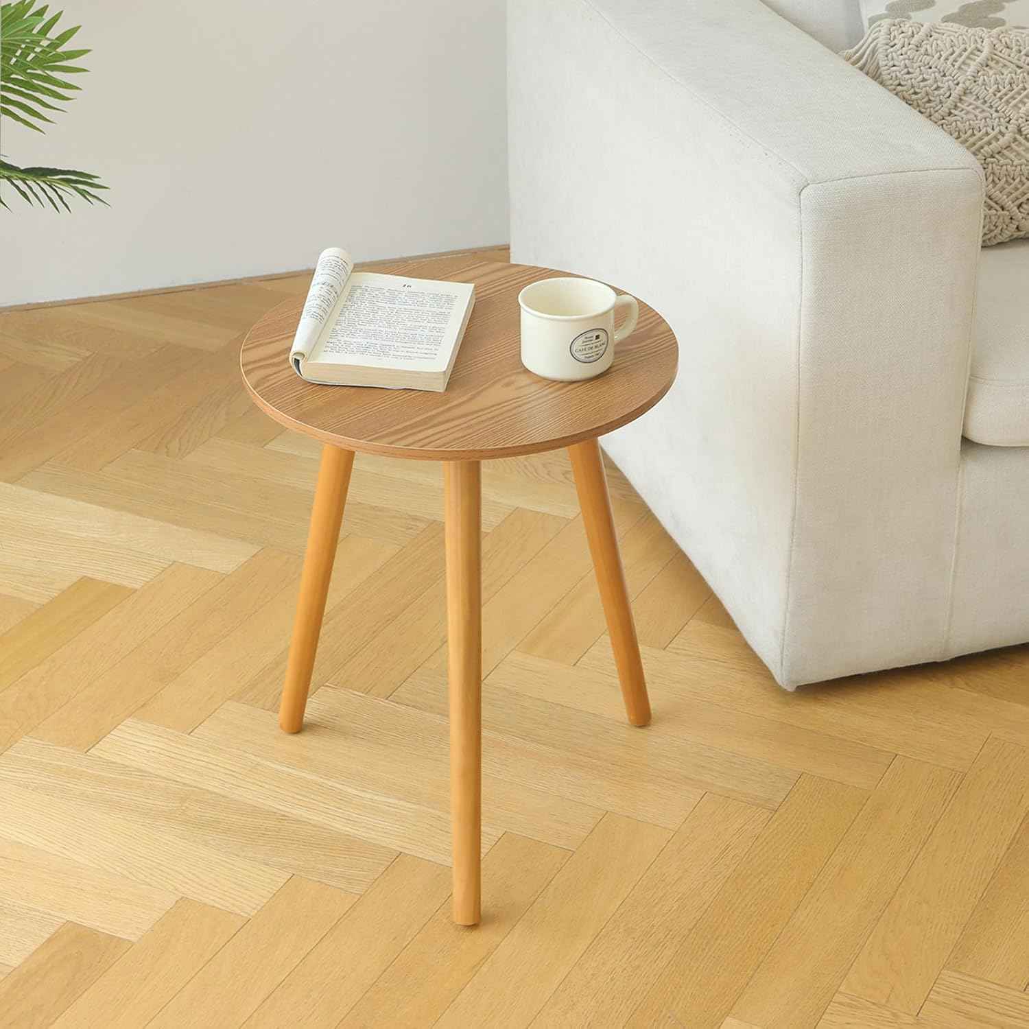 AWASEN Round Side Table, Small End Table for Living Room, Modern Accent Coffee Side Table with Solid Wood Legs for Small Space, Easy Assembly, Brown