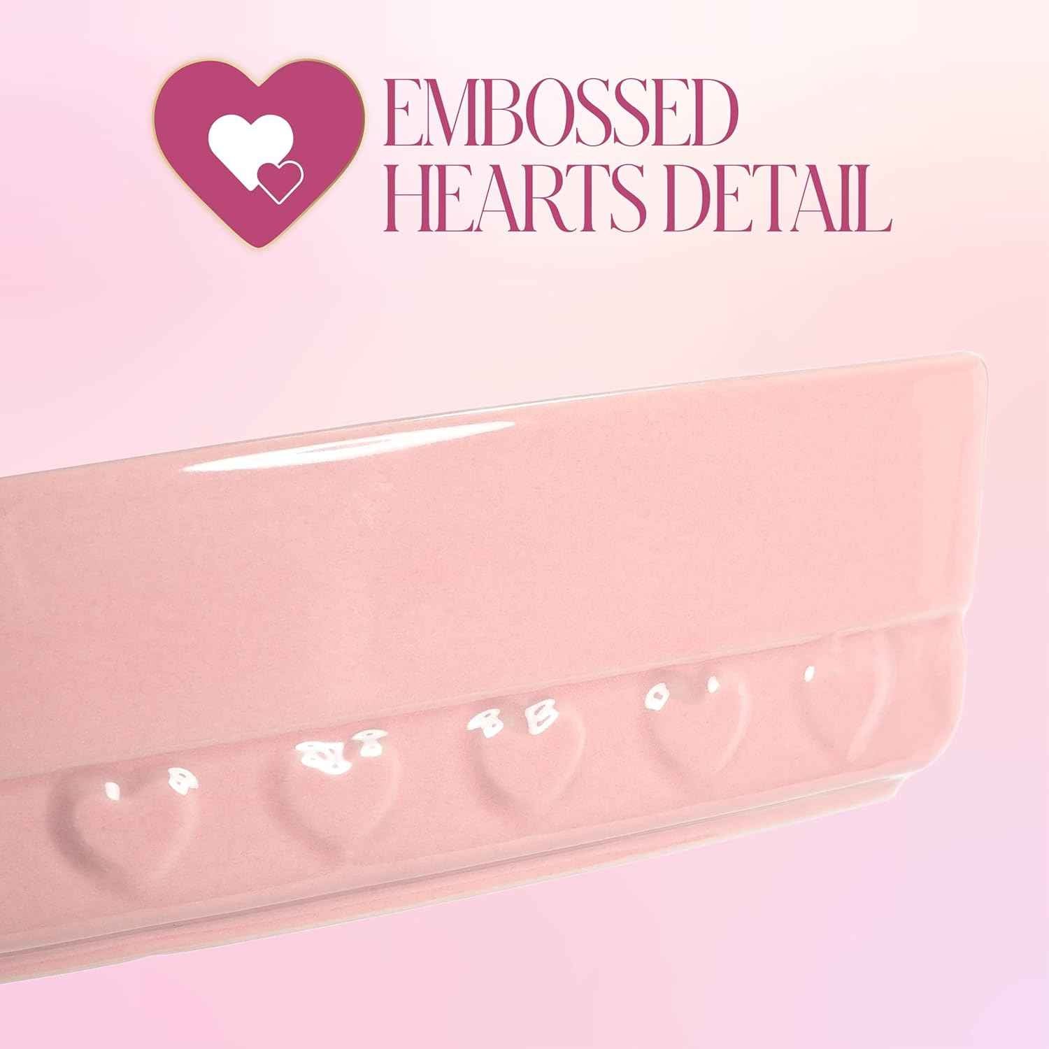 Paris Hilton 3-Piece Ceramic Baker Set, Iconic Stoneware with Square & Heart Bakers and Spoon Rest, Microwave/Oven/Freezer Safe, Durable Bakeware for Everyday Cooking & Serving, Pink