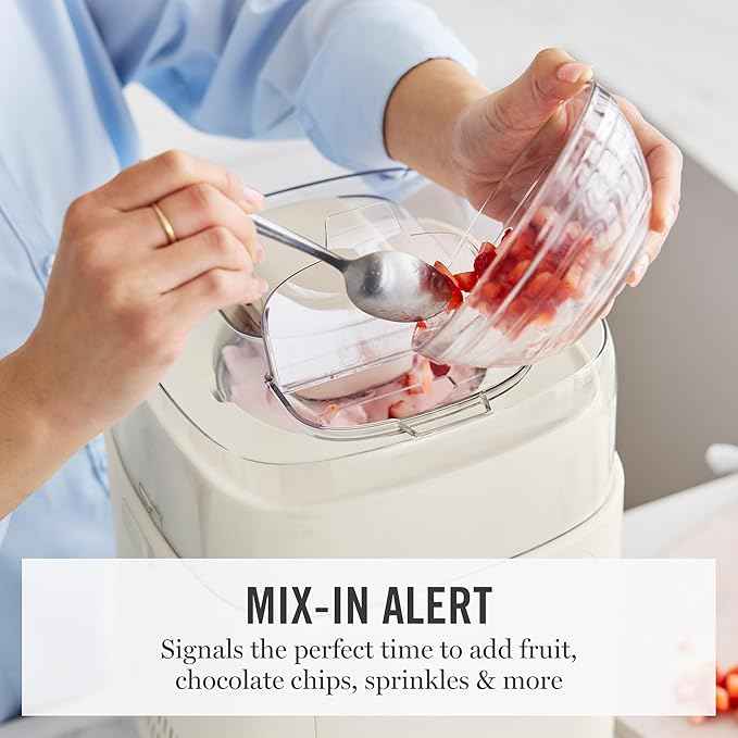 Martha Stewart 1 Quart Ice Cream Maker, Built-In Compressor, No Pre-Freezing Required, 3 Modes (Ice Cream, Sorbet, Frozen Yogurt), Automatic Mix-In Alert, Dishwasher-Safe Parts, Linen White