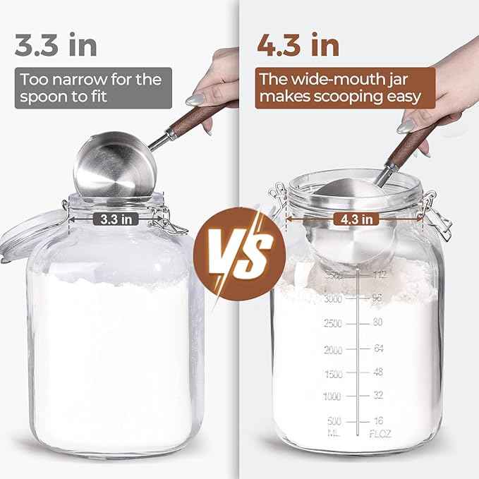 ComSaf 1 Gallon Square Glass Jars with Airtight Lids (135oz, Set of 2), Extra-Wide Mouth Canisters with Measurement Marks for Bulk Flour Storage, Fermenting Kombucha & Pickling