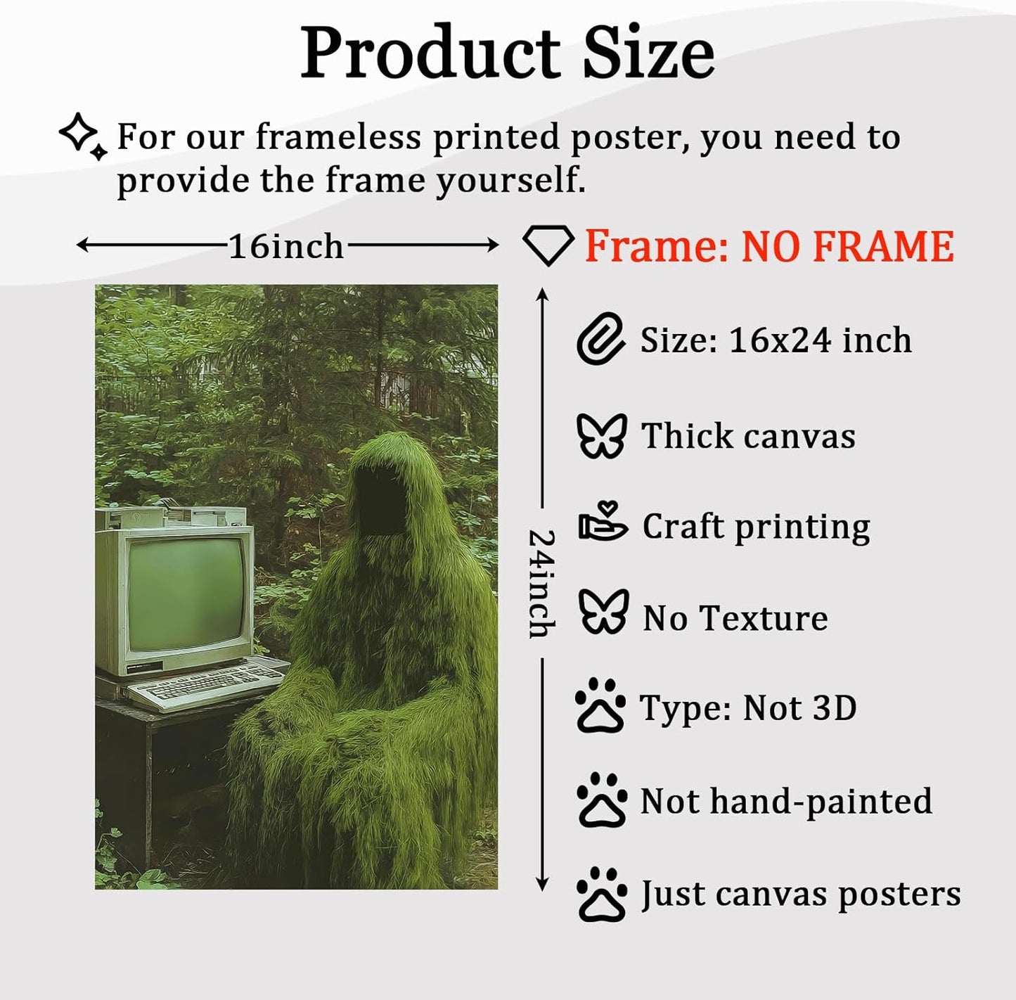 Dark Academia Forest Wall Art Creepy Paintings Vintage Plant Pictures Dark Cottagecore Poster Ghost in Forest Wall Art Gothic Botanical Prints Retro TV Posters Spooky Print Halloween 16x24in Frameless