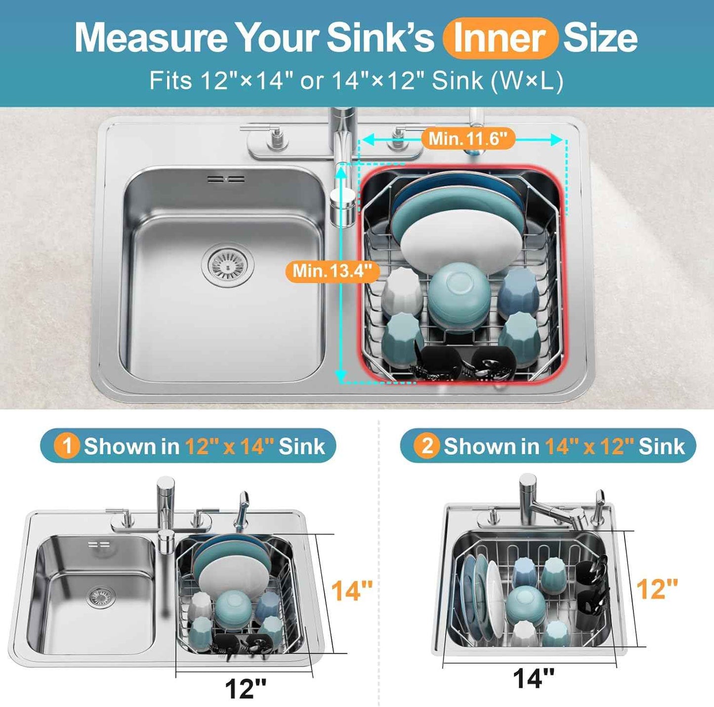 GSlife Small in Sink Dish Drying Rack - Stainless Steel Compact Dish Drainer for RV Kitchen Apartment Sink, Rust Resistant Inside Sink Rack, 1–2 Person Households, 11.6" W x 13.4" L, Silver