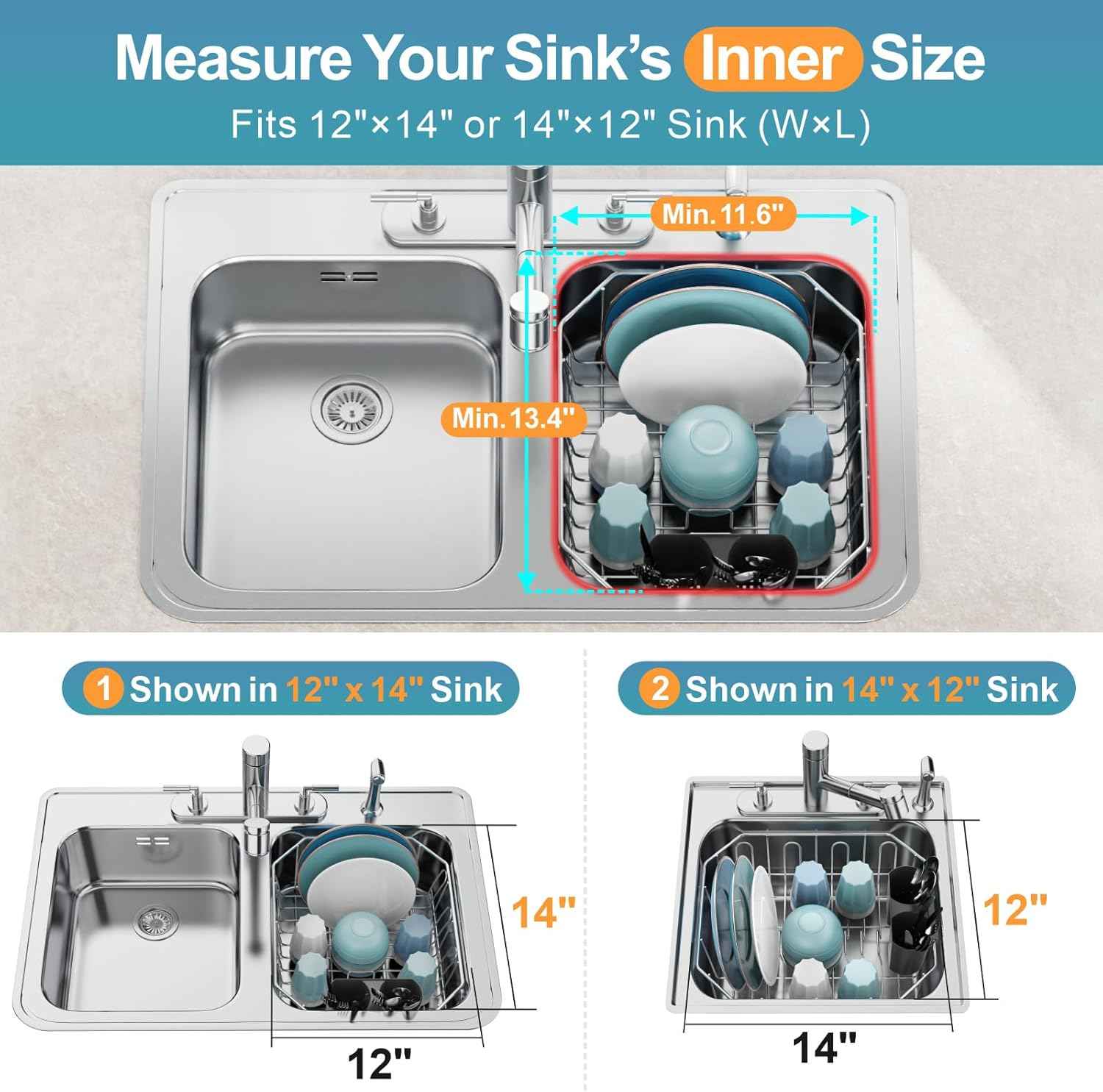 GSlife Small in Sink Dish Drying Rack - Stainless Steel Compact Dish Drainer for RV Kitchen Apartment Sink, Rust Resistant Inside Sink Rack, 1–2 Person Households, 11.6" W x 13.4" L, Silver