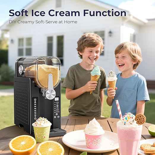 Slushie Machine, No Ice Needed Slushy Maker for Home, Real-Time Temp Display, Frozen Drink Maker with 6 Preset Programs for Ice Cream, Frappés, Milk Shake and More, Black, 1 Pack+3Modes