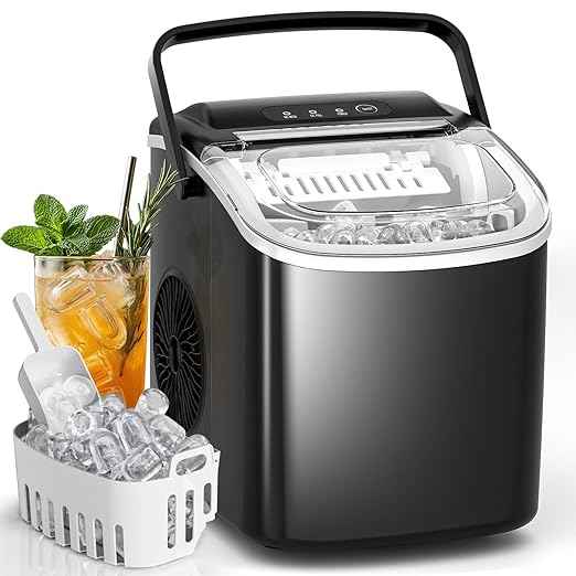 Antarctic Star Ice Makers Countertop with Handle, 9 Bullet Ice Cubes in 6 Mins, 26lbs/Day, Portable Ice Machine with Auto-Cleaning, Basket and Scoop for Home, Kitchen, Office, Party