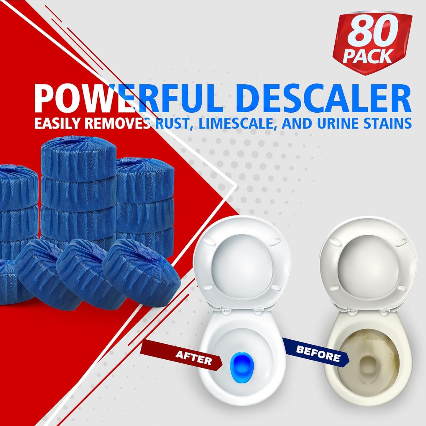 USKICH Toilet Bowl Cleaner Tablets 80 PACK, Bathroom Automatic Toilet Tank Blue Cleaners with Bleach, Slow-Releasing Household Toilet Cleaners for Deodorizing, Descaling, against Tough Stains