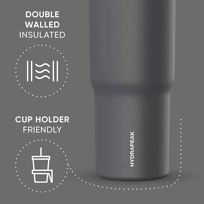 Hydrapeak Nomad 32 oz Tumbler with Handle and Straw Lid, Leakproof, Double Insulated, 32oz Cup, Stainless Steel | Grey Matter
