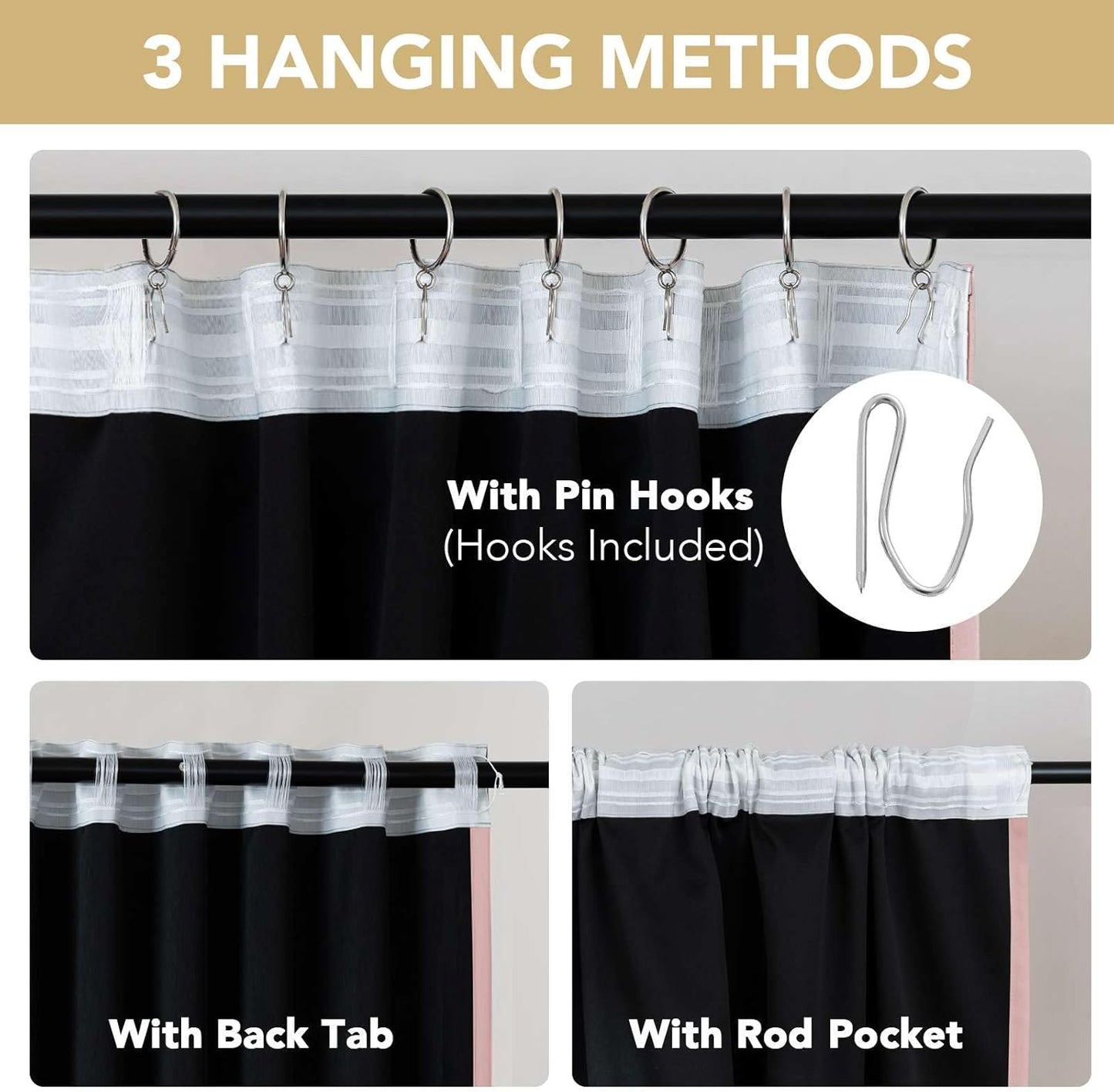 H.VERSAILTEX Blackout Curtains 84 Inch Length 2 Panels Set for Living Room Bedroom, Back Tab Pinch Pleated Thermal Insulated Room Darkening Light Blocking Curtains with Hooks, Baby Pink
