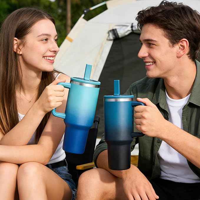 ICIOI 40oz Tumbler with Handle and Flip Straw Lid, Leak-Proof Insulated Stainless Steel Mug, Keeps Drinks Cold 34H Hot 10H, Fits in Car Cup Holder, Travel Coffee Cup for Gym, Work, Office