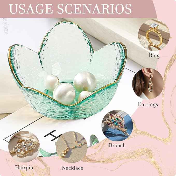 Binoster Friendship Gifts For Women Jewelry Dish Glass Ring Dish Jewelry Tray Cute Vanity Organizer Room Decor Jewellery Tray Trinket Dish Cute Bedroom Decor Christmas House Warming Gifts for women