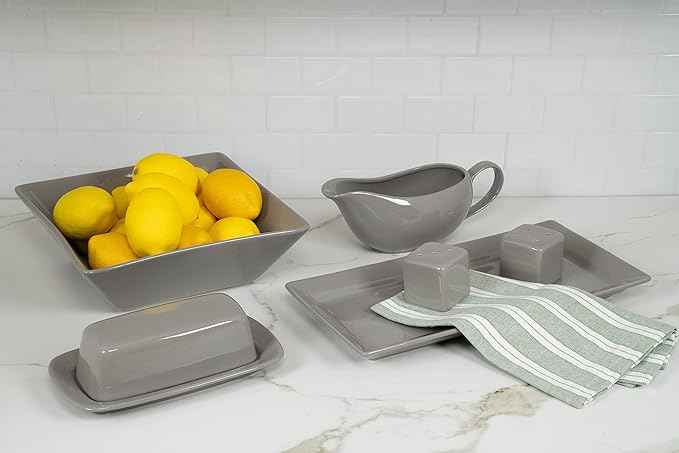 10 Strawberry Street Nova Square 40 pc Dinnerware Set, Gray
