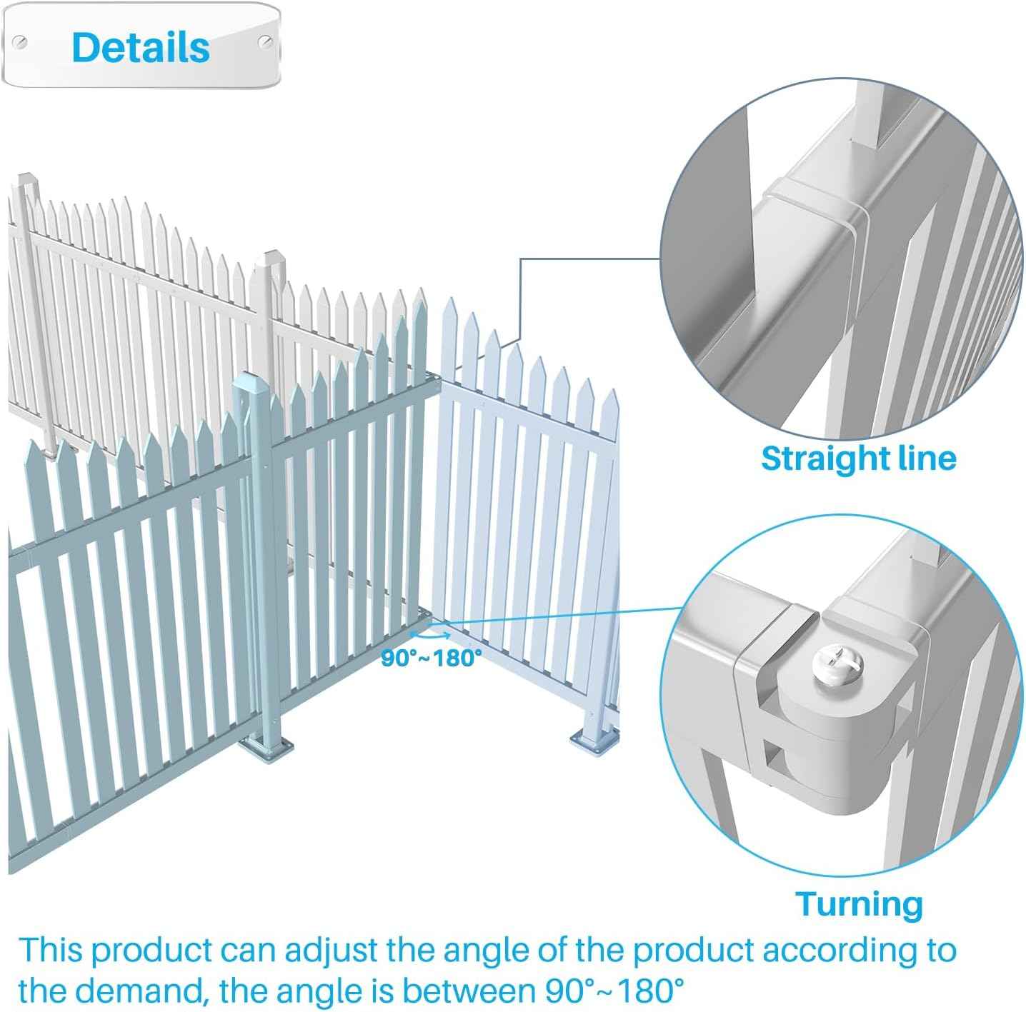 Patio Vinyl Picket Fence White Panels 36" H x 84" W PVC Decorative Fences for Front Yard Porch Patio Deck Pool Air Conditioner Safety Dog Fencing (20 Pickets, Scallop)