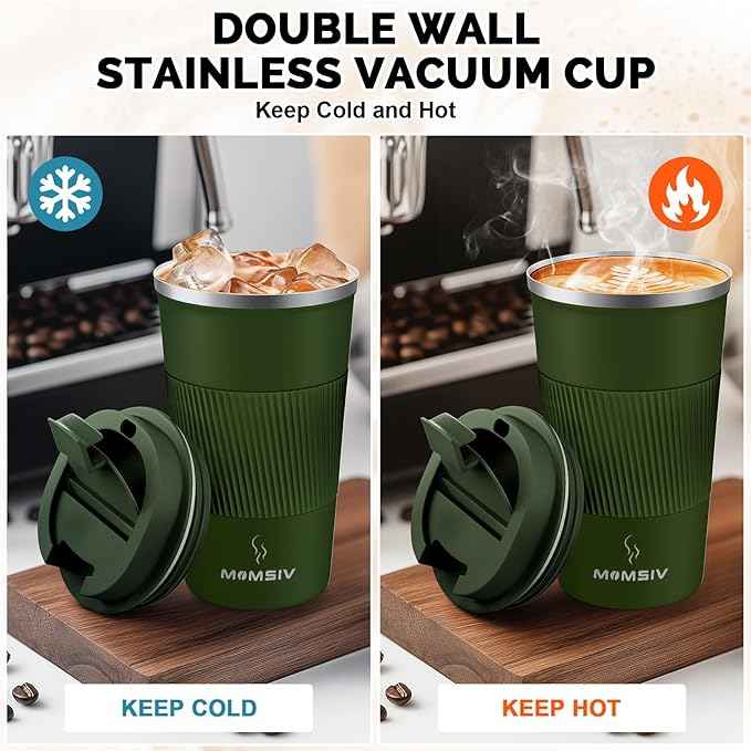 MOMSIV 17oz Travel Mug, Insulated Coffee Cup with Leakproof Lid, Vacuum Stainless Steel Double Walled Reusable Tumbler for Hot and Cold Water Coffee and Tea In Travel and Car