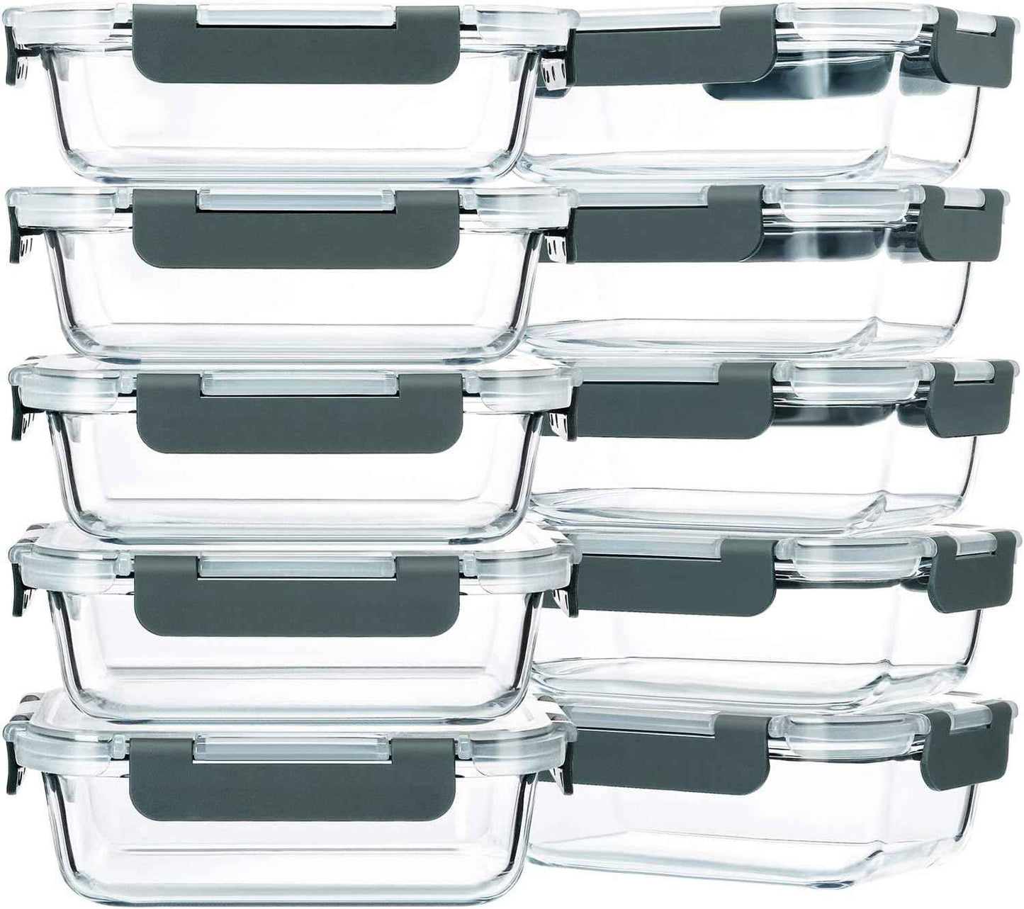 M MCIRCO 10-Pack,22 Oz Glass Meal Prep Containers,Glass Food Storage Containers with lids,Lunch Containers,Microwave, Oven, Freezer and Dishwasher (Gray)
