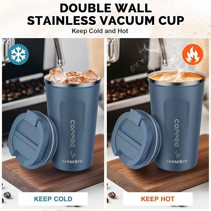 MOMSIV 17oz Travel Mug, Insulated Coffee Cup with Leakproof Lid, Vacuum Stainless Steel Double Walled Reusable Tumbler for Hot and Cold Water Coffee and Tea In Travel and Car