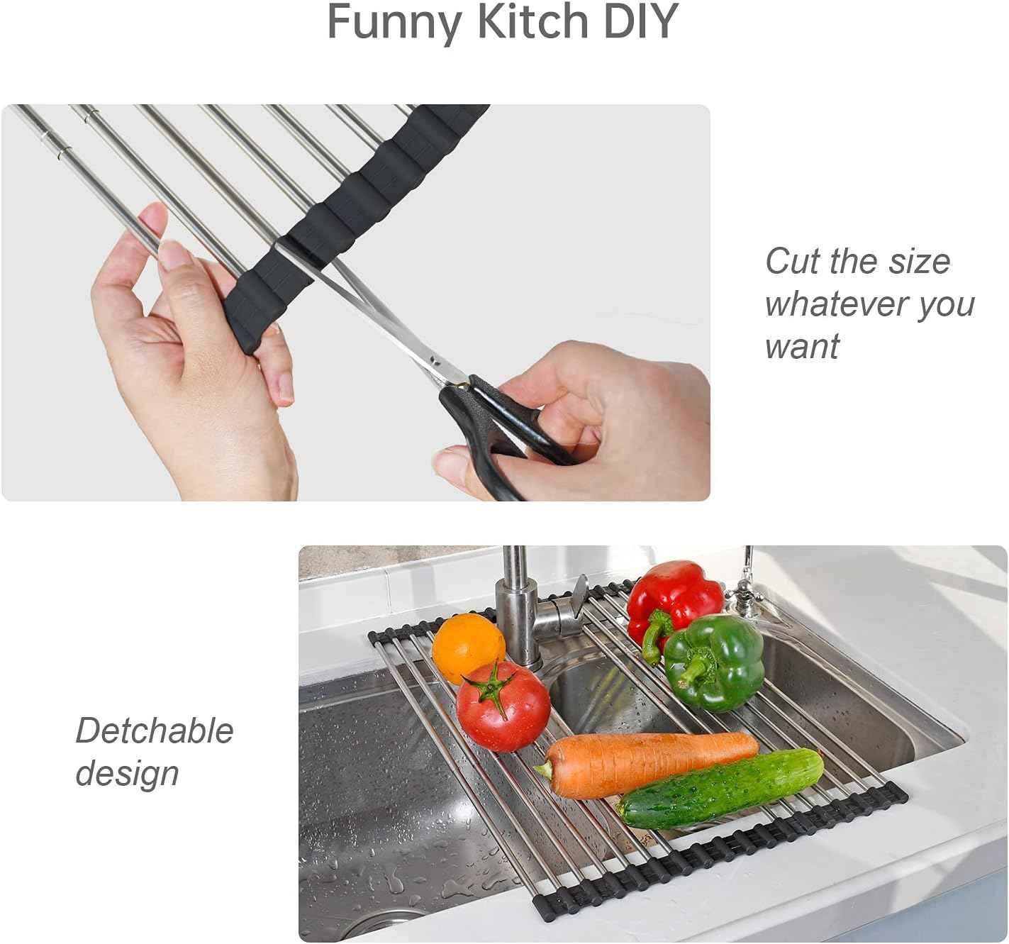 Large Telescopic Drain Rack Roll Up Rack Heat-Resistant Dish Drainer Kitchen Sink Rack Over the Sink Dish Drying Rack Stainless Steel Dish Rack (18 Tube 21.25''x12.79'')