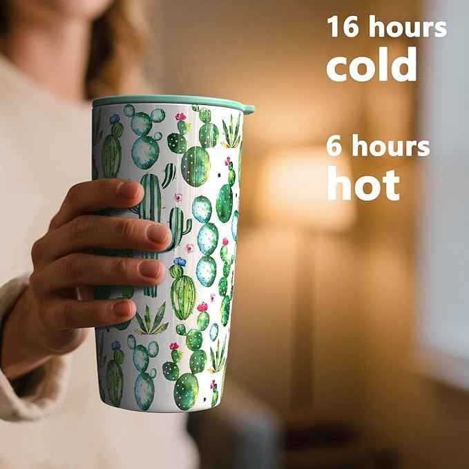 TILUCK 20 oz Insulated Tumbler with BPA-Free Lid, Stainless Steel Vacuum Travel Coffee Mug, Double Wall Coffee Tumbler（20oz，Cactus）