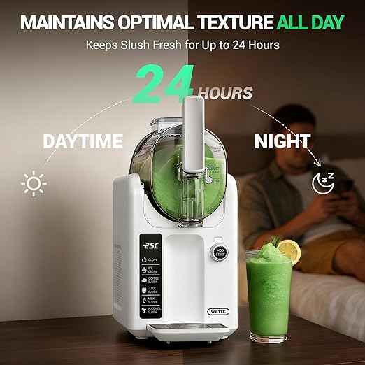 WETIE Slushie Machine, 82oz Slushy Machine for Home with Adjustable Temperature, LED Display, 6 Presets Frozen Drink Maker for Ice Cream, Smoothie, Frappés, Margarita, Milkshake, Auto-Clean