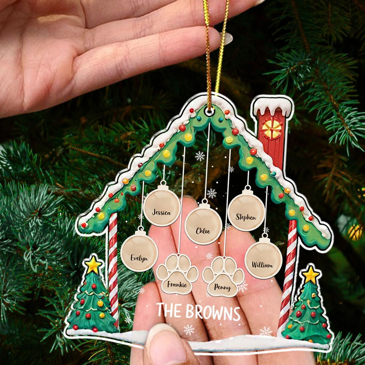 Personalized Family Christmas Acrylic Ornament 2024 - Custom Name Charms Family Members up to 10 People and Pets, Paw Charm Ornament Gifts for Family Tree Decoration (A02, 2 Names)