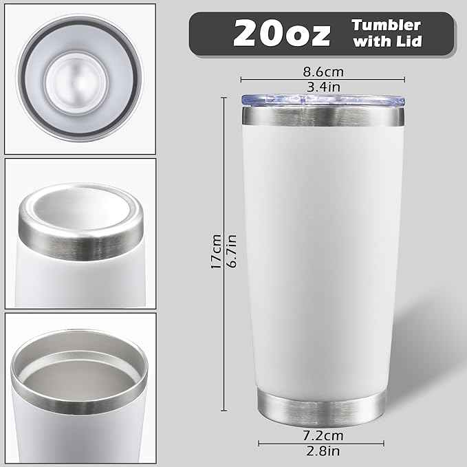 AIANJI 20oz Tumbler Bulk Stainless Steel Tumblers with Lid Vacuum Insulated Double Wall Travel Coffee Mug Powder Coated Tumbler Cup for Hot and Cold Drinks(White, 1 pack)